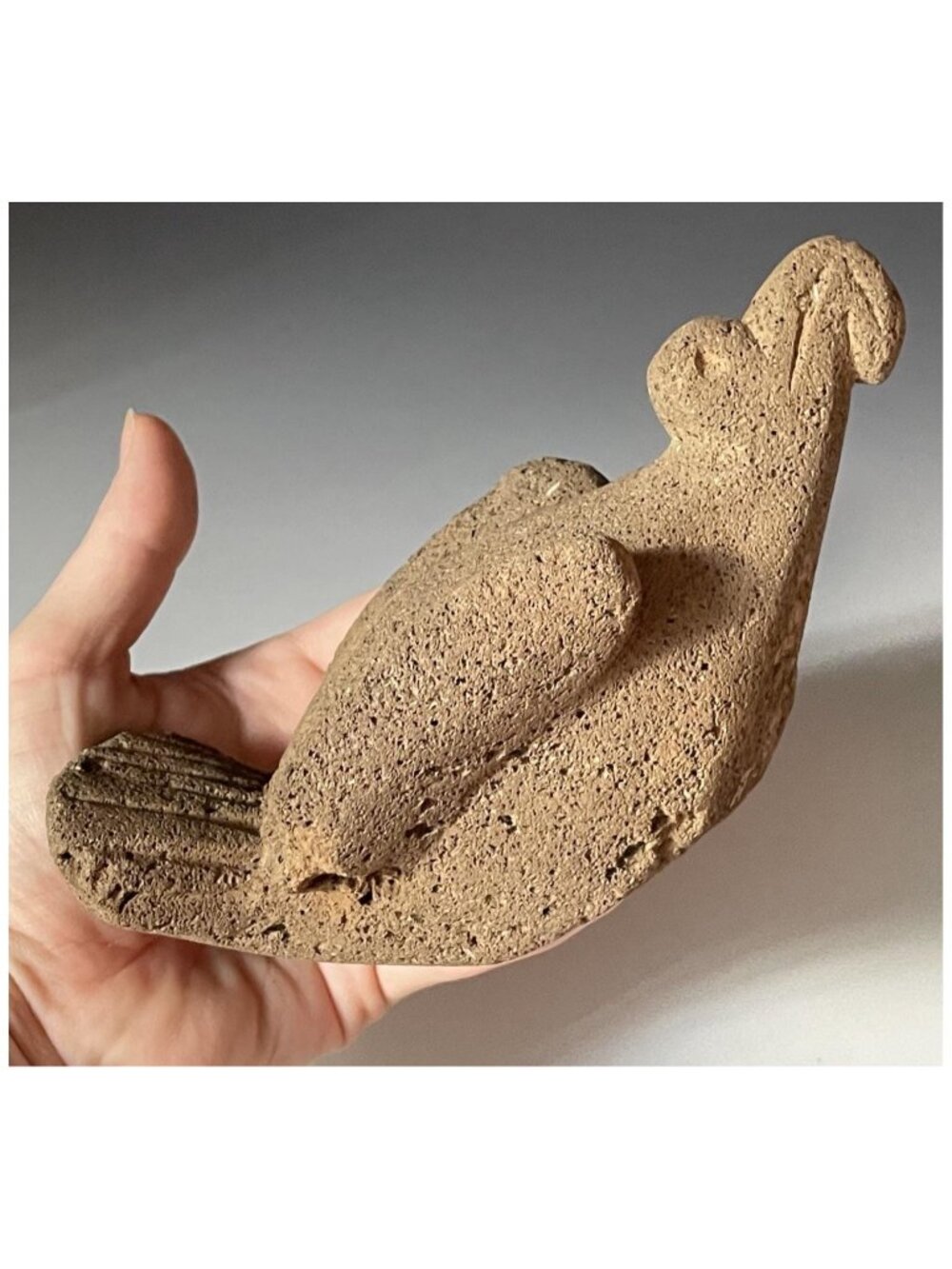 20th C. Hand Carved Basalt / Lava Rock Bird Hawk Figure Hawaii / South America